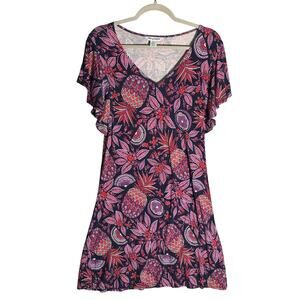 Tommy Bahama Sz‎ S Pineapple Of My Eye Flutter Sleeve Fit & Flare Dress Stretchy
